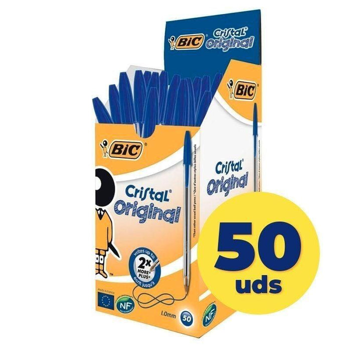 Caja De Bolígrafos De Tinta De Aceite Bic Cristal Original 8373609 50 Unidades Azules