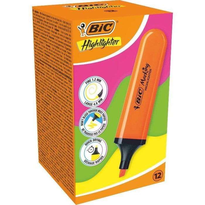 Caja De Marcadores Fluorescentes Bic Highlighter Flat Neón 12 Unidades Naranjas