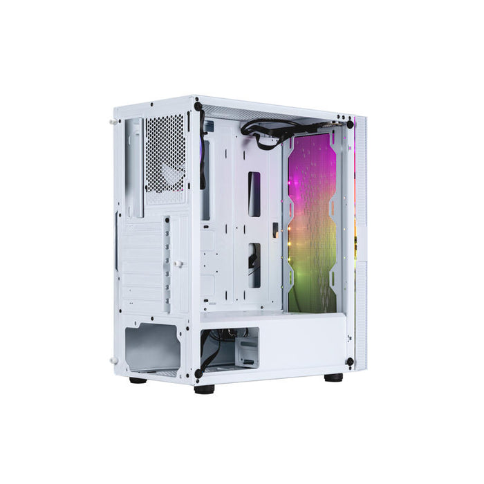 Caja Pc Abysm Atx Case Danube Kolpa White Argb-Tempered Glass- 1xusb 3.0+2xusb2.0 - 3 X Fan 12cm Argb -Argb Hub