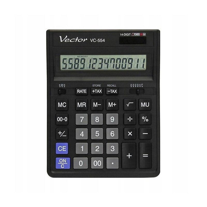 Calculadora De Oficina Vector Kav Vc-554x, 14 Dígitos, 153 X 199 Mm, Negra