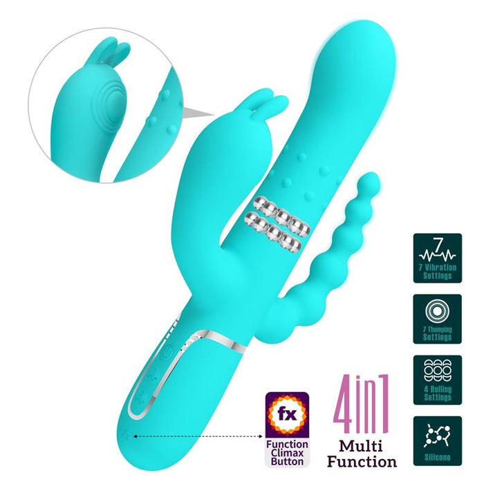 Pretty Love - Cammy Triple Vibrador Rabbit Multifunción 4 En 1 Azul