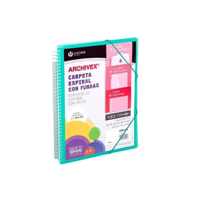 Carchivo Carpeta Con Fundas 50 Archivex Star Espiral A4 C/Gomas Sobre C/Solapa Personalizable Verde