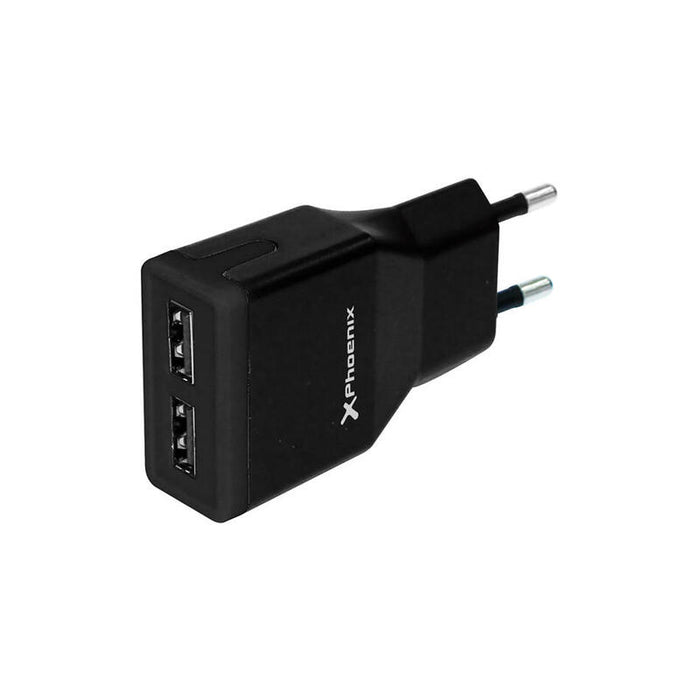 Cargador Adaptador Usb Universal De Pared 5v  Phoenix Phmicrousbcharger 2 Salidas Total Usb  2a Incluye Cable Usb A Micro Usb  Negro