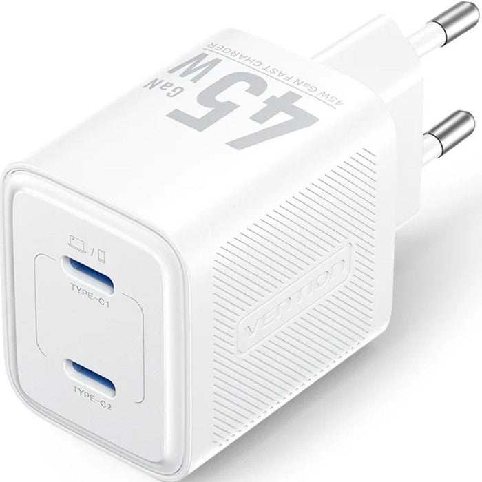 Cargador De Pared Gan Vention Fefw0-Eu 2xusb Tipo-C 45w