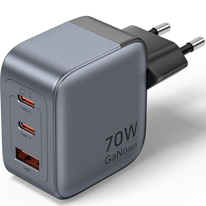 Cargador De Pared Gan Vention Fexh0-Eu 2xusb Tipo-C 1xusb 70w