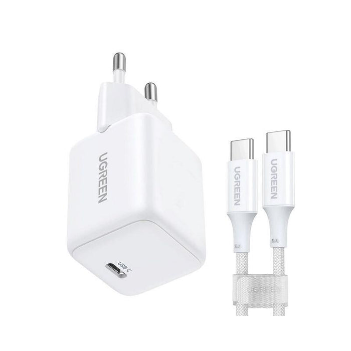 Cargador De Red Ugreen X513 30 W Gan 1x Usb-C + Cable Usb-C De 1 M - Blanco