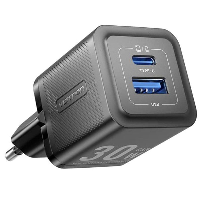 Cargador Gan De Pared Vention Feqb0-Eu 1xusb Tipo-C 1xusb 30w