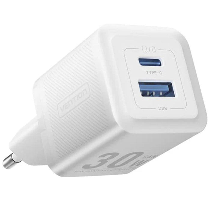 Cargador Gan De Pared Vention Feqw0-Eu 1xusb Tipo-C 1xusb 30w