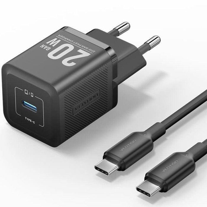 Cargador Gan De Pared Vention Tz-Fepb0-Eu-01 1xusb Tipo-C + Cable Usb Tipo-C 20w