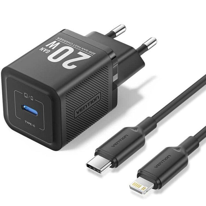 Cargador Gan De Pared Vention Tz-Fepb0-Eu-02 1xusb Tipo-C + Cable Lightning 20w
