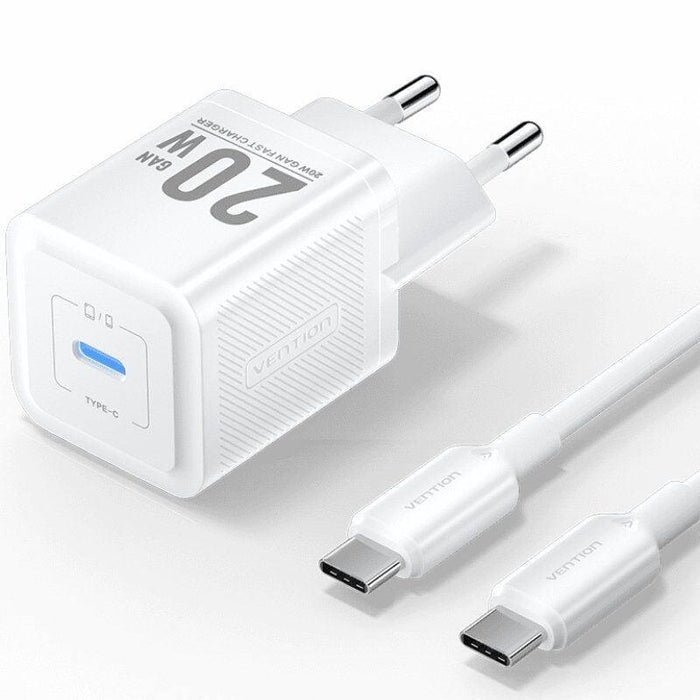 Cargador Gan De Pared Vention Tz-Fepw0-Eu-01 1xusb Tipo-C + Cable Usb Tipo-C 20w