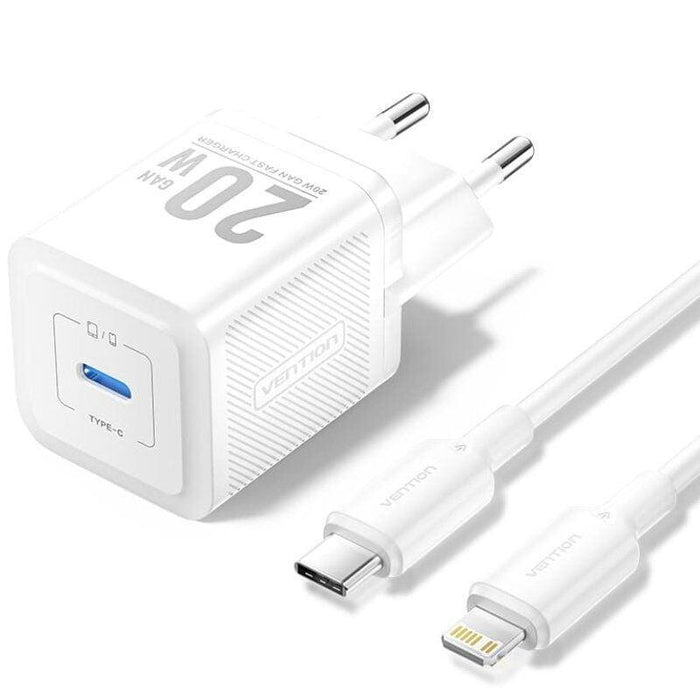 Cargador Gan De Pared Vention Tz-Fepw0-Eu-02 1xusb Tipo-C + Cable Lightning 20w