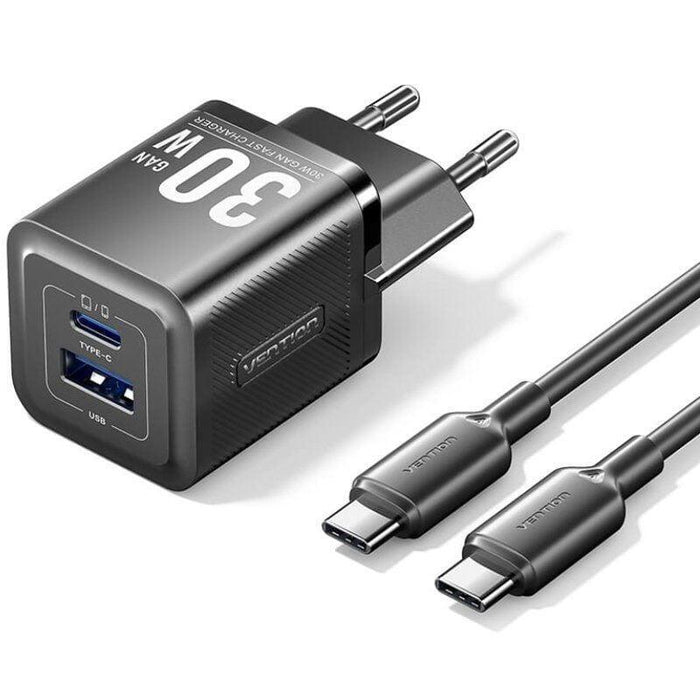 Cargador Gan De Pared Vention Tz-Feqb0-Eu-01 1xusb Tipo-C 1xusb + Cable Usb Tipo-C 30w