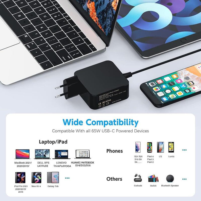 Cargador Rápido 65w Usb Tipo C 5v 9v 12v 15v 18v 20v Para Dell/Hp/Asus/Lenovo