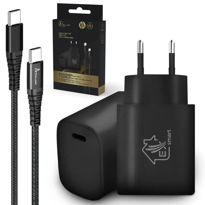 Cargador Smart Life Set Usb Type-C A Type-C, 200cm, Negro + 18w Pd3.0 Negro
