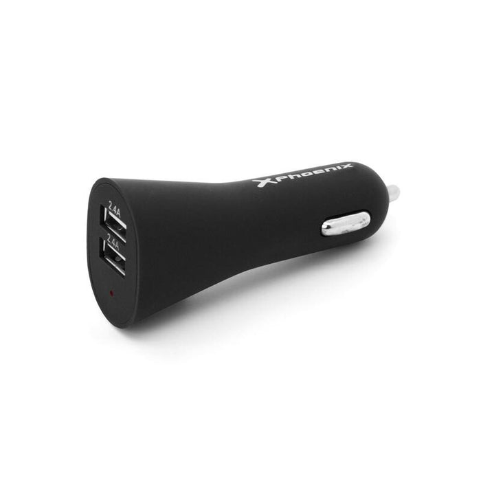 Cargador Universal Phoenix Phcarcharger2usb+ Para Coche/ Mechero  5v / 2 X Usb 4.8a Con Luz Led Color Negro Acabado En Silicona