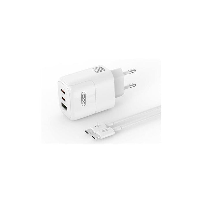 Xo Xol139 Cargador Universal De Pared 65w - Carga Rapida - 2x Usb-C, 1x Usb-A - Cable Usb-C - Blanco