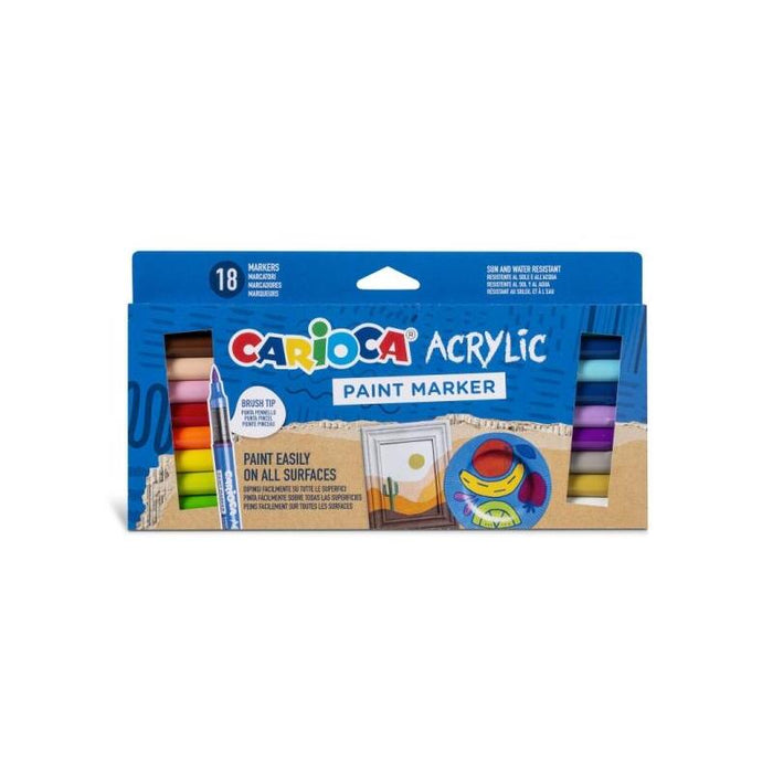 Carioca Acrylic Pack De 18 Marcadores De Pintura Acrilica - Punta Pincel - Tinta A Base De Agua - Alta Cobertura -