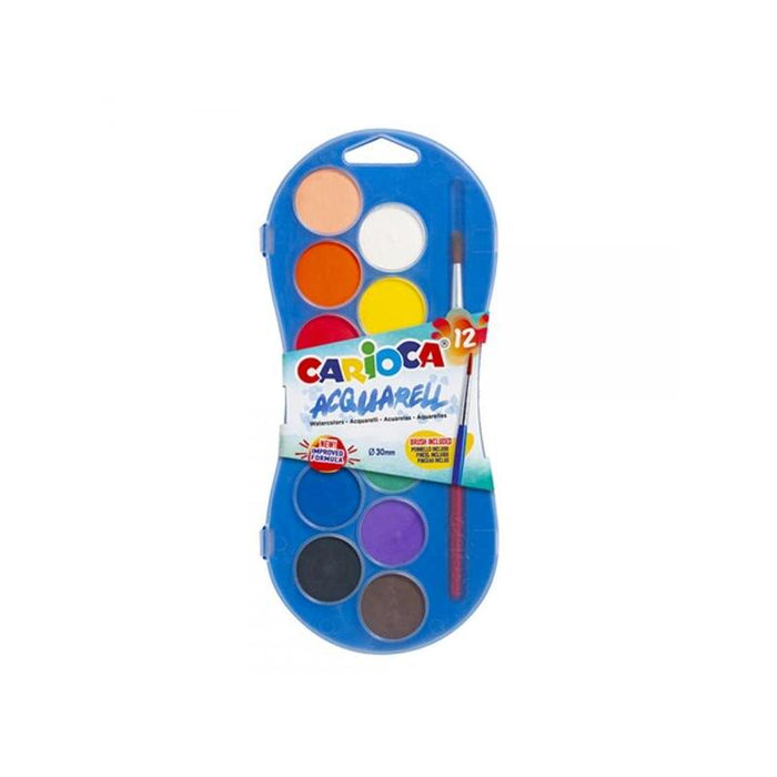 Carioca Acuarela Pack De 12 Colores En Pastilla - Brillantes - Facilmente Mezclables - Ø 30mm - Varios