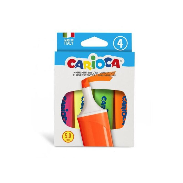 Carioca Memolight Pack De 4 Subrayadores - Punta Biselada De 5mm - Colores Brillantes Y Lavables - Tinta A Base De Agua