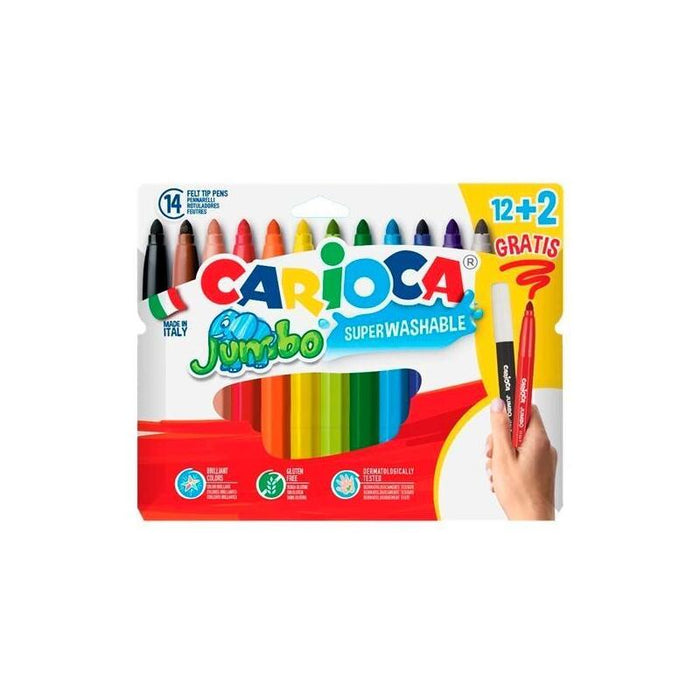 Carioca Rotuladores Jumbo Super Lavables Estuche 12+2 Gratis C/Surtidos