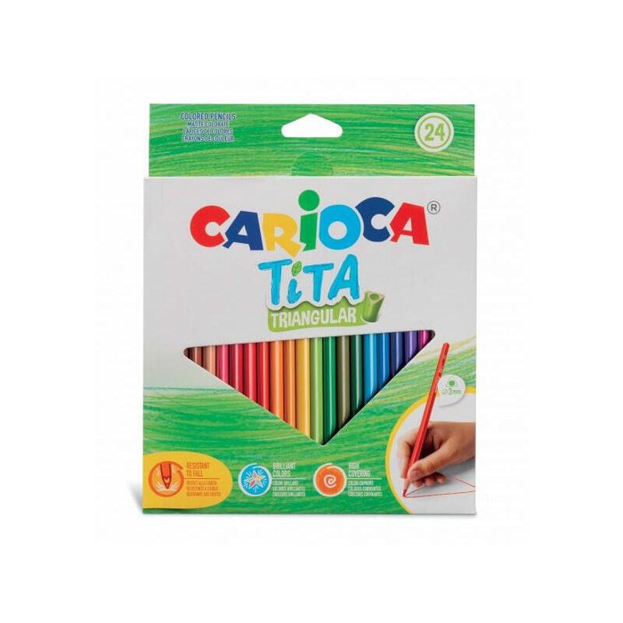 Carioca Tita Pack De 24 Lapices Triangulares - Cuerpo Triangular - Colores Brillantes Y Lavables - Escritura Blanda -