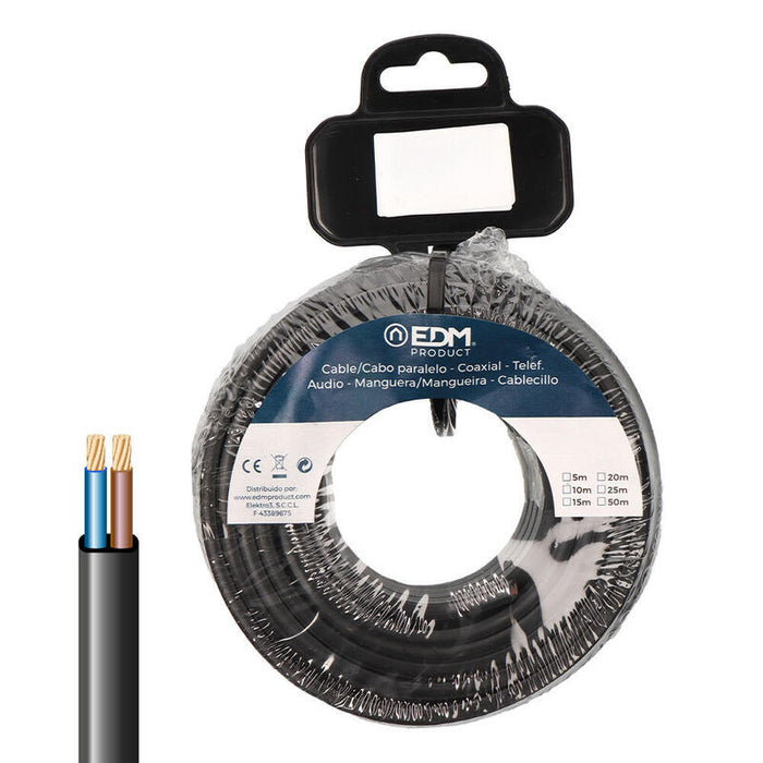 Carrete 5m Cable Paralelo Plano Negro 2x2,5mm, Edm