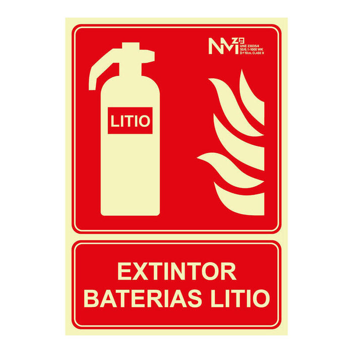 Cartel De Extinción "Extintor" De Baterias De Litio Clase A (1 Mm) 210 X 300 Mm