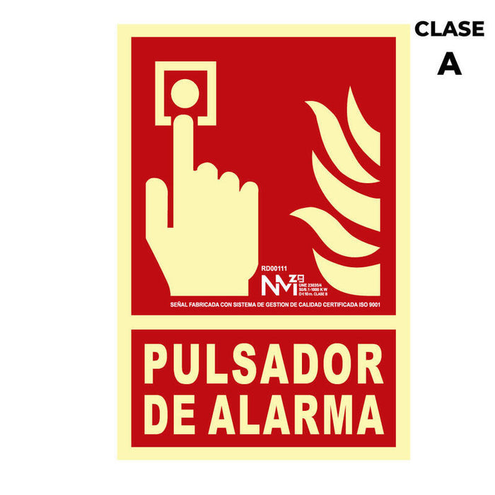 Cartel De Extinción "Pulsador De Alarma" Clase A (Pcv 1mm) 21x30cm Normaluz