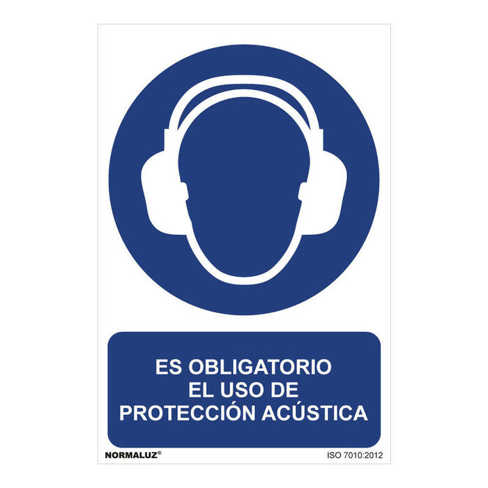 Cartel "Es Obligatorio El Uso De Proteccion Acustica" (Pvc 0,7mm) 30x40cm Normaluz