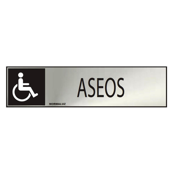 Cartel Informativo "Aseos" Discapacitados (Inox Adhesivo 0.8mm) 5x20cm Normaluz