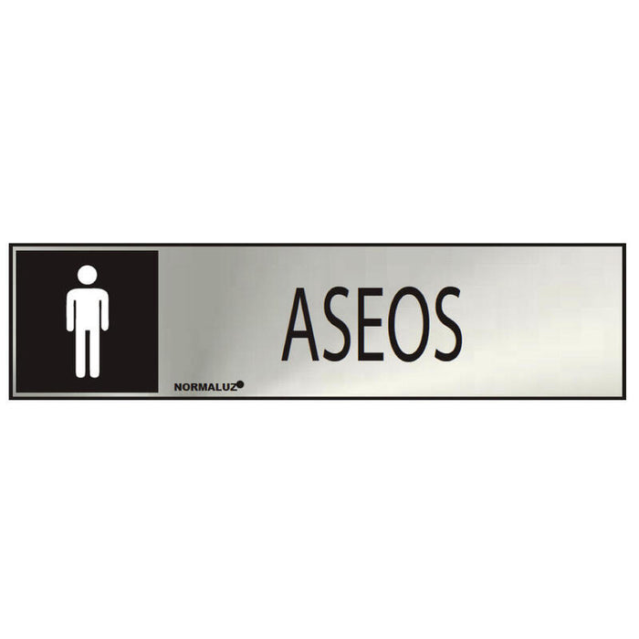 Cartel Informativo "Aseos" Hombre (Inox Adhesivo 0.8mm) 5x20cm Normaluz