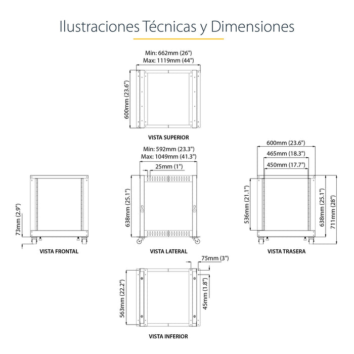 EAN 0065030858502 - StarTech.com 4POSTRACK12U armario rack Rack o bastidor independiente Negro imagen 13