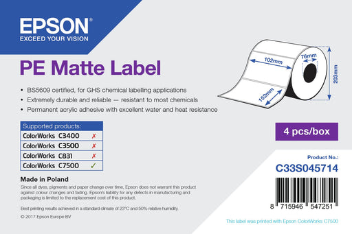 EAN 8715946547251 - Epson PE Matte Label Blanco Mate imagen 2