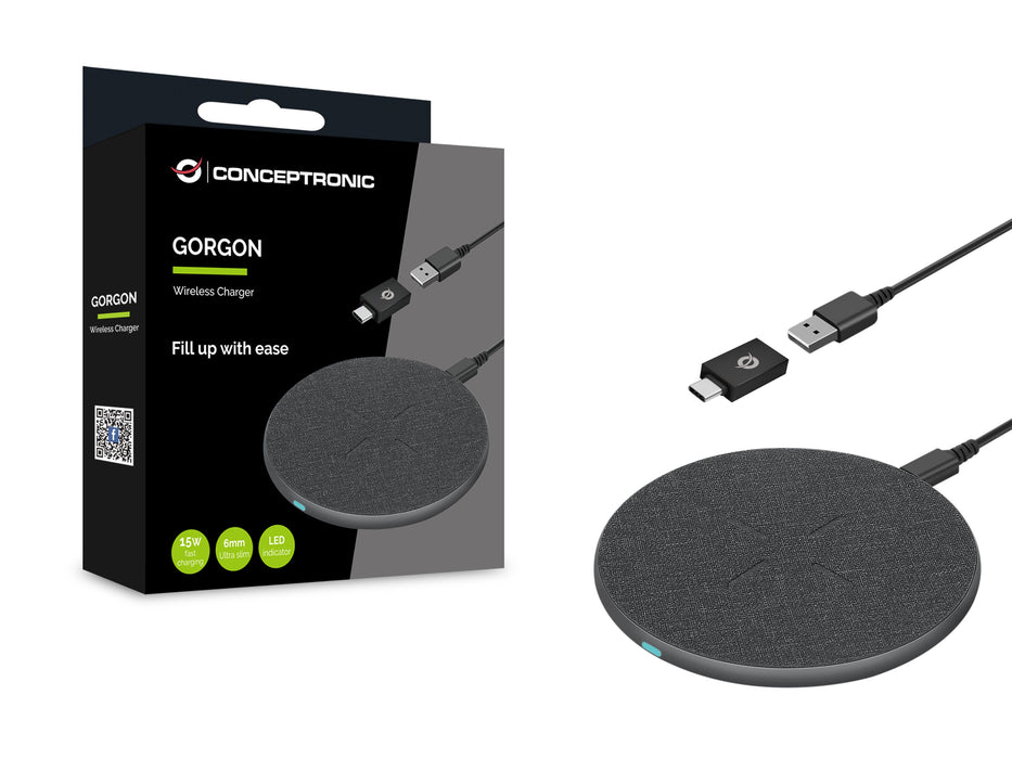EAN 4015867229149 - Conceptronic GORGON03G cargador de dispositivo móvil Auriculares, Smartphone Gris USB Cargador inalámbric imagen 2