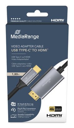 EAN 4260664876267 - MediaRange MRCS217 adaptador de cable de vídeo 1,8 m USB Tipo C HDMI Negro, Plata imagen 3