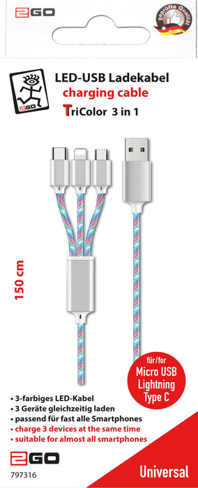 EAN 4010425973168 - 2GO 797316 cable USB 1,5 m USB B USB C/Micro-USB B/Lightning Multicolor imagen 2