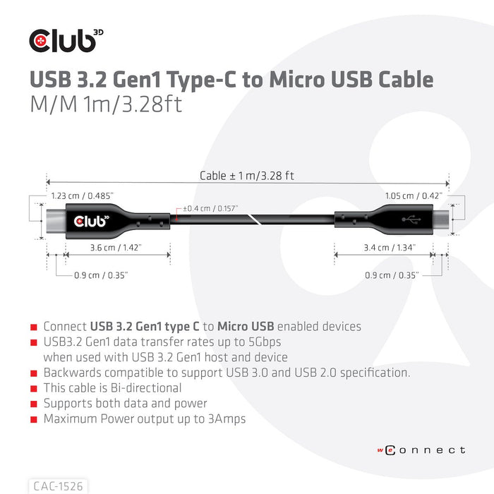 EAN 8719214471903 - CLUB3D CAC-1526 cable USB USB 3.2 Gen 1 (3.1 Gen 1) 1 m USB C Micro-USB B Negro imagen 4
