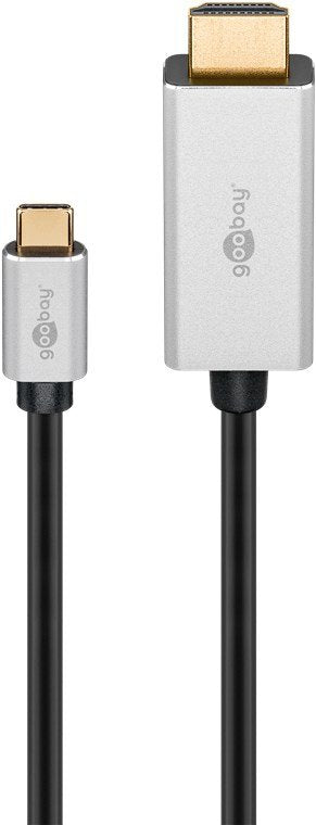 EAN 4040849601743 - Goobay 60174 adaptador de cable de vídeo 2 m USB Tipo C HDMI tipo A (Estándar) Negro, Plata imagen 1