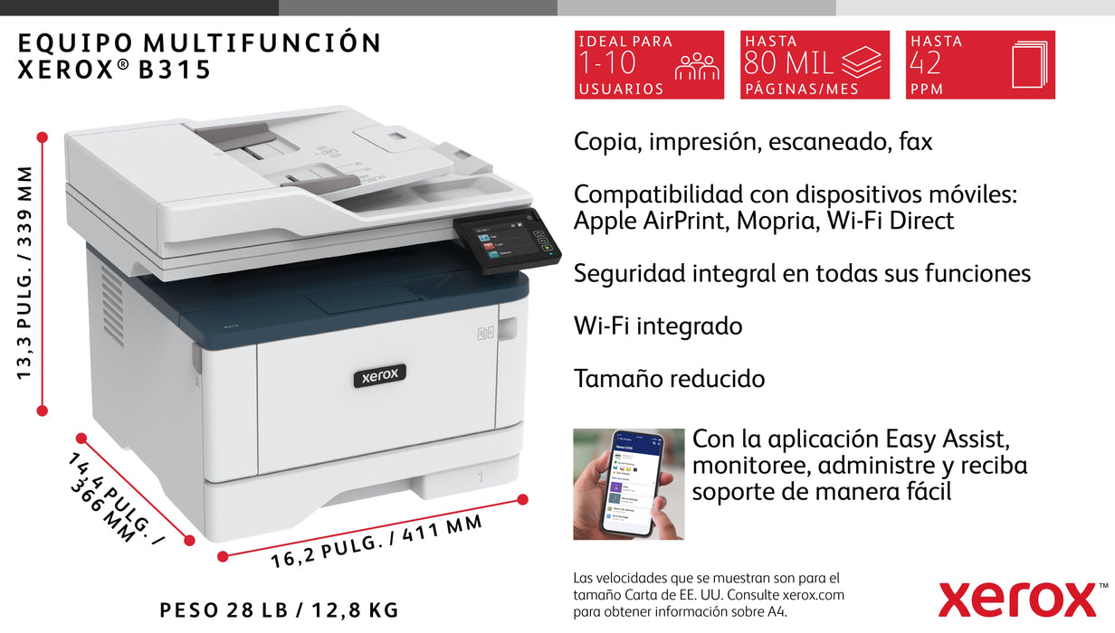 EAN 0095205069396 - Xerox B315V_DNI impresora multifunción Laser 2400 x 2400 DPI Wifi imagen 10
