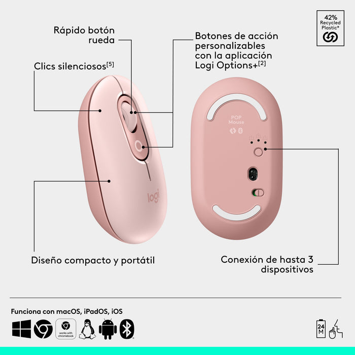 EAN 5099206127869 - Logitech 920-013120 teclado Ratón incluido Universal QWERTY Español Rosa, Blanco imagen 7
