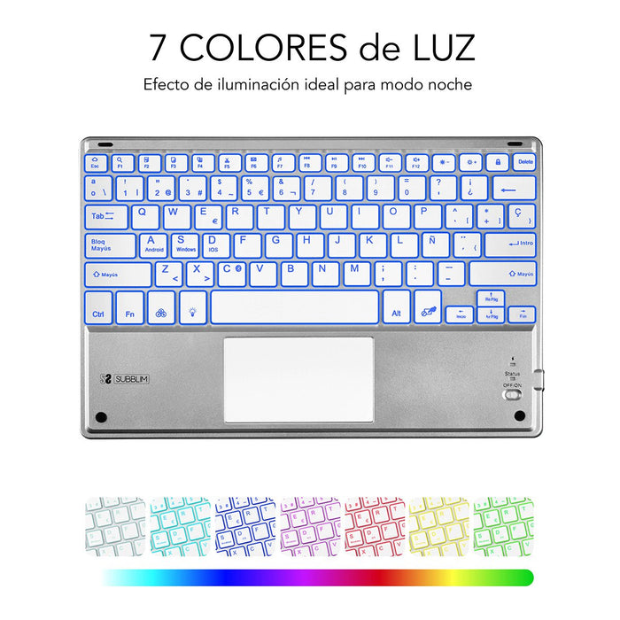 EAN 8436586740603 - SUBBLIM TECLADO SMART BACKLIT TOUCHPAD BLUETOOTH SILVER QWERTY Español Plata, Blanco imagen 5