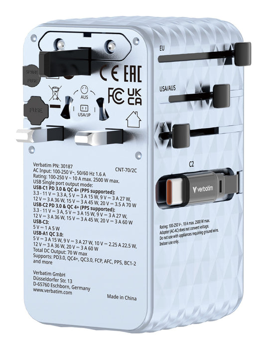 EAN 23942301875 - Verbatim 30187 cargador de dispositivo móvil Universal Azul Corriente alterna Carga rápida Interior imagen 5