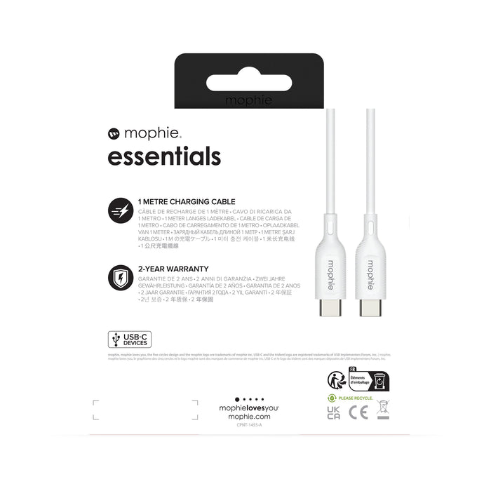 EAN 0840056199354 - mophie essentials charging cables | 1M cable USB USB 2.0 USB C Blanco imagen 5