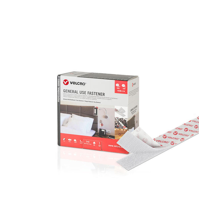 Cinta De Gancho Y Bucle Adhesiva, Blanca, 50mm X 5m