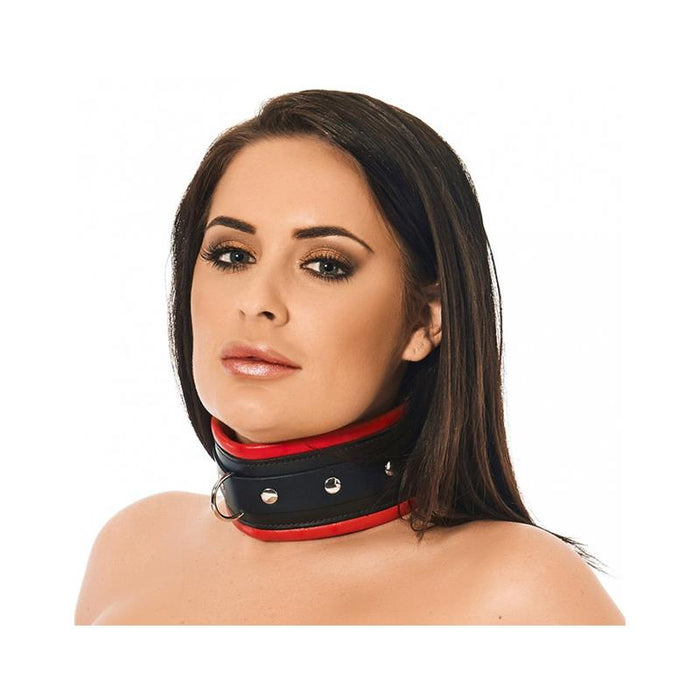 Collar Ancho Cuero Negro Y Rojo Talla (Interno):S/M