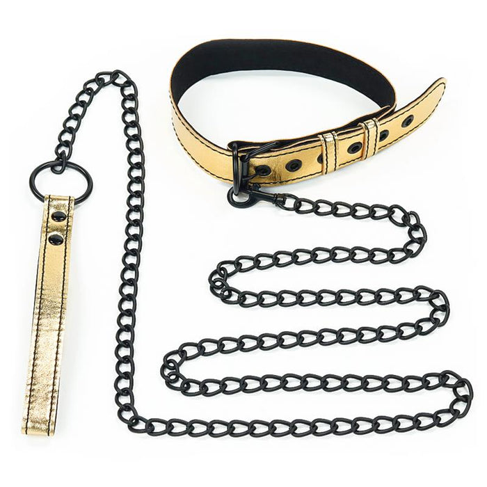 Collar Con Correa Bondage Dorado