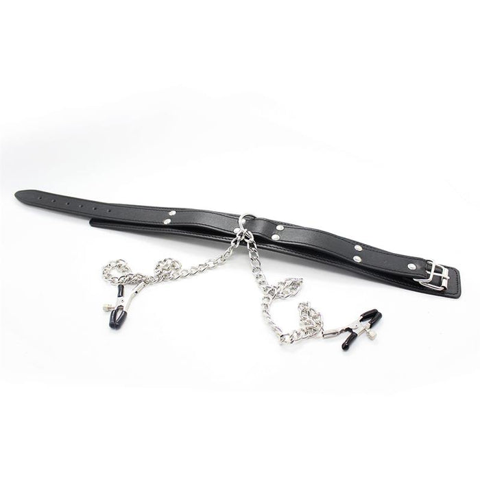 Collar Con Pezoneras Y Cadena De Metal Negro