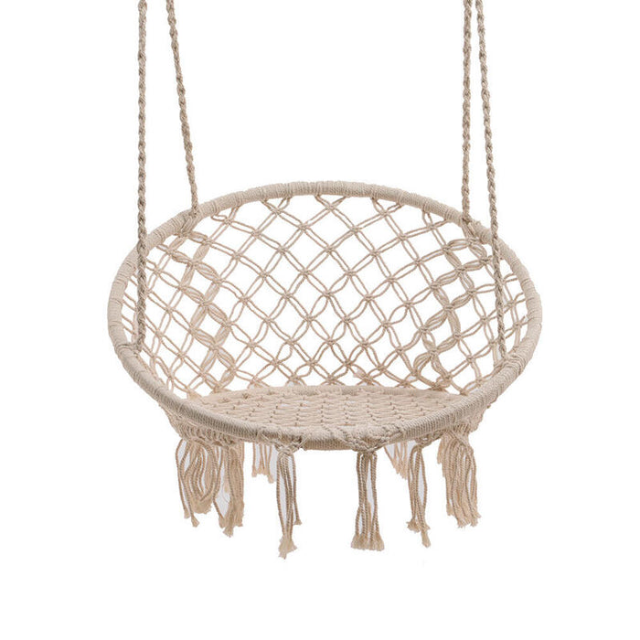 Columpio De Algodon Modelo Bali Con Flecos Ø82x123cm Color Crema