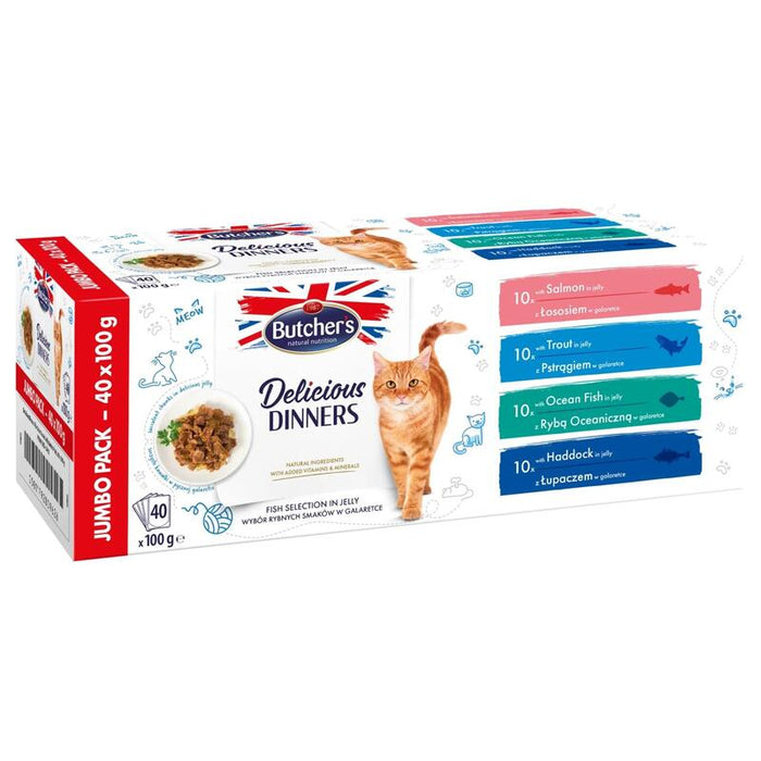Comida Húmeda Para Gatos Butcher'S Delicious Dinners Jumbo Pack Mix Fish Selection In Jelly  40 X 100g